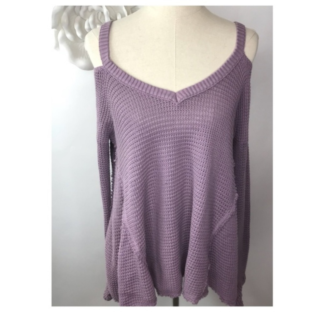 Free People Moonshine Purple Cold Shoulder Sweater - Picture 3 of 8